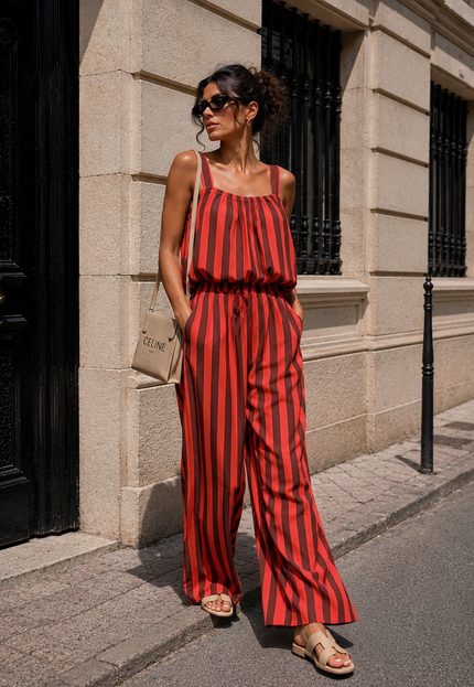 OP=OP.31.NL Rood Bruine Gestreepte Two Piece Set