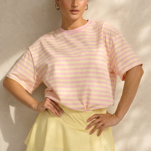 OP=OP.31.NL Roze Geel Gestreept Oversized T-shirt
