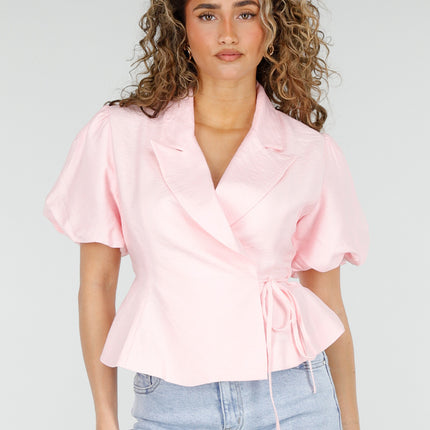 OP=OP.31.NL Roze Wikkelblazer met Korte Mouwen