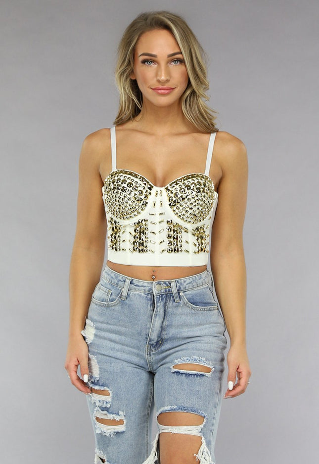 OP=OP.31.NL Witte Balconette Top met Gouden Studs