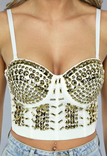 OP=OP.31.NL Witte Balconette Top met Gouden Studs