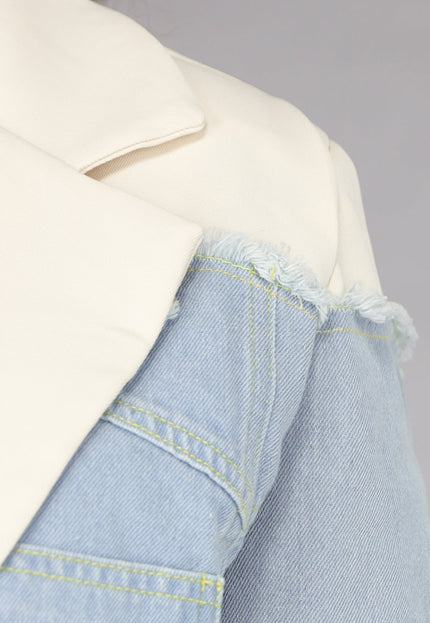 OP=OP.32.NL Beige Blazer met Denim Details