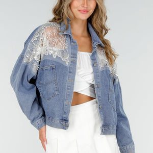 OP=OP.32.NL Blauw Denim Jasje met Glitters