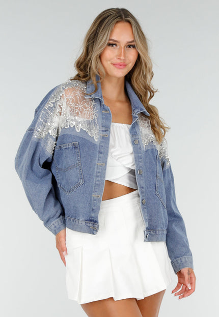 OP=OP.32.NL Blauw Denim Jasje met Glitters