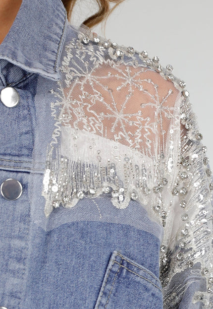 OP=OP.32.NL Blauw Denim Jasje met Glitters