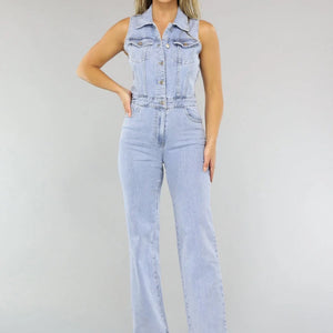 OP=OP.32.NL Blauwe Spijkerstof Jumpsuit zonder Mouwen