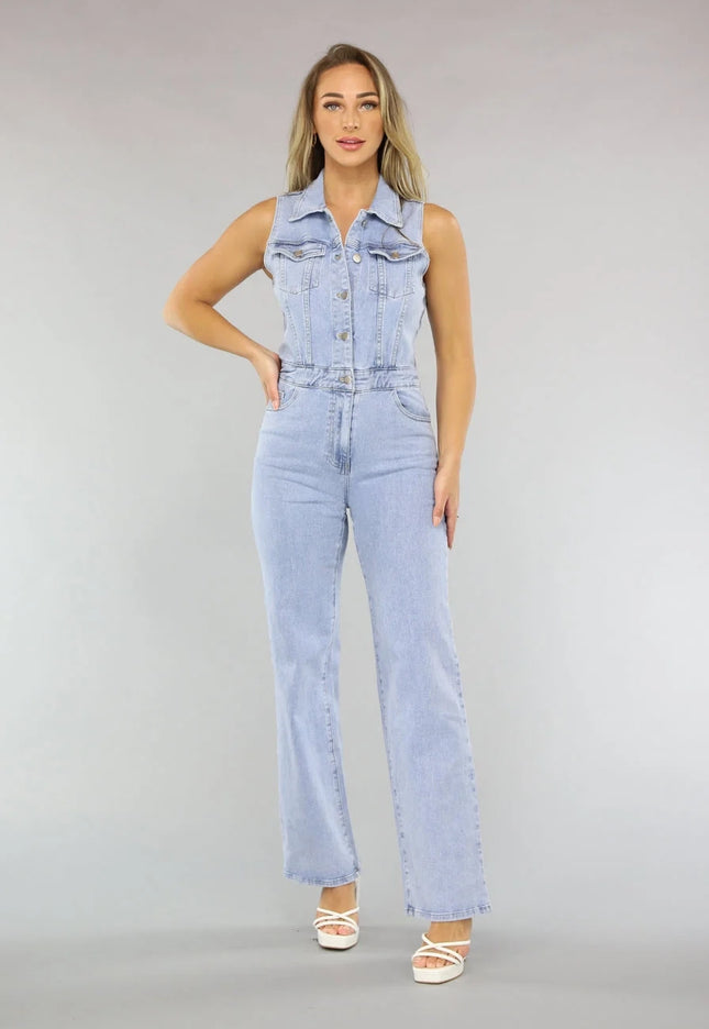 OP=OP.32.NL Blauwe Spijkerstof Jumpsuit zonder Mouwen