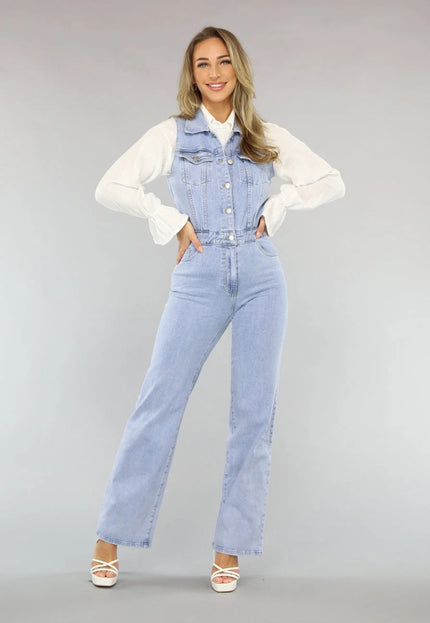 OP=OP.32.NL Blauwe Spijkerstof Jumpsuit zonder Mouwen
