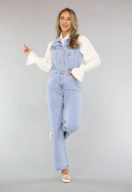 OP=OP.32.NL Blauwe Spijkerstof Jumpsuit zonder Mouwen