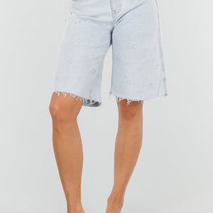OP=OP.32.NL Denim Bermuda Short met Bloemen