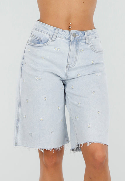 OP=OP.32.NL Denim Bermuda Short met Bloemen