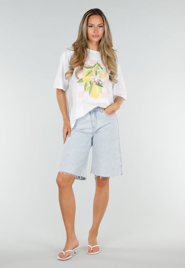 OP=OP.32.NL Denim Bermuda Short met Bloemen