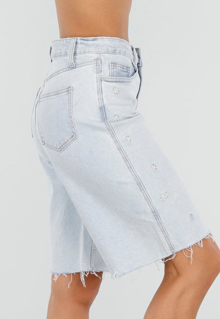OP=OP.32.NL Denim Bermuda Short met Bloemen