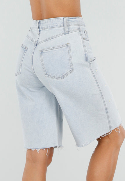 OP=OP.32.NL Denim Bermuda Short met Bloemen