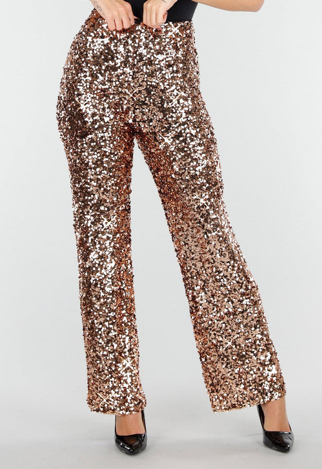 OP=OP.32.NL Goudkleurige Pailletten Stretch Broek