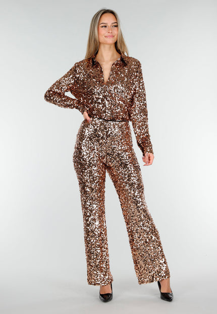 OP=OP.32.NL Goudkleurige Pailletten Stretch Broek