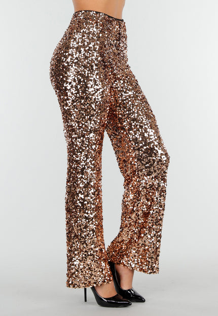 OP=OP.32.NL Goudkleurige Pailletten Stretch Broek