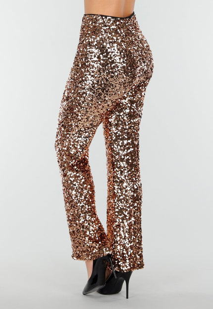OP=OP.32.NL Goudkleurige Pailletten Stretch Broek