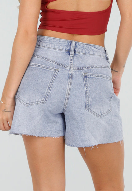 OP=OP.32.NL Lichtblauwe Denim Shorts met Gerafelde Zoom
