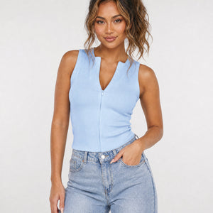 OP=OP.32.NL Lichtblauwe Rib Top met Ritssluiting