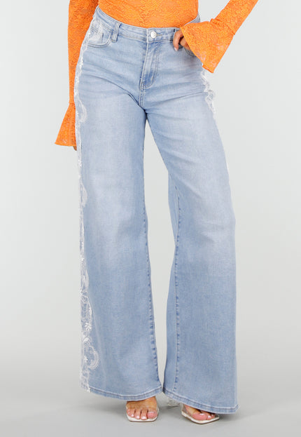 OP=OP.32.NL Lichtblauwe Wide Leg Jeans met Kantdetail