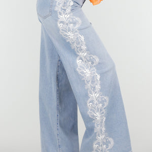 OP=OP.32.NL Lichtblauwe Wide Leg Jeans met Kantdetail