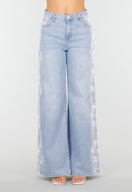 OP=OP.32.NL Lichtblauwe Wide Leg Jeans met Kantdetail