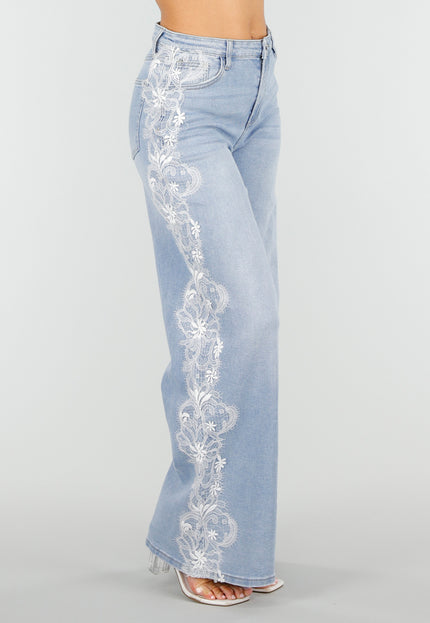 OP=OP.32.NL Lichtblauwe Wide Leg Jeans met Kantdetail