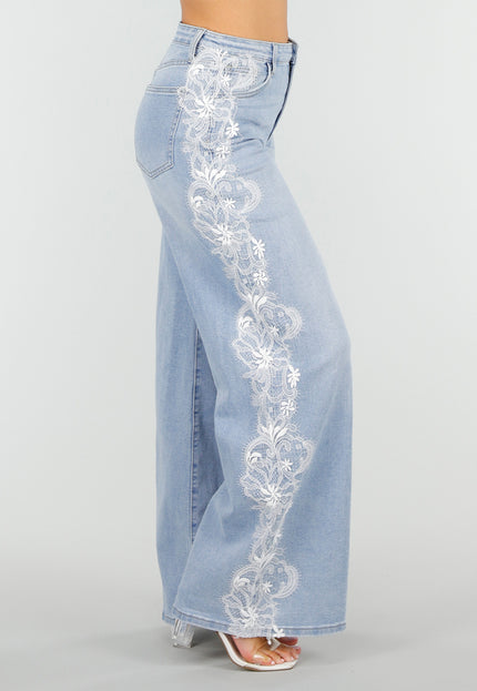 OP=OP.32.NL Lichtblauwe Wide Leg Jeans met Kantdetail