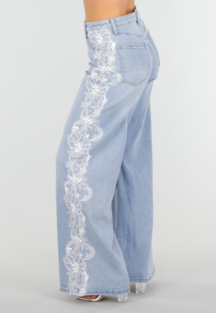 OP=OP.32.NL Lichtblauwe Wide Leg Jeans met Kantdetail