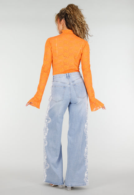 OP=OP.32.NL Lichtblauwe Wide Leg Jeans met Kantdetail