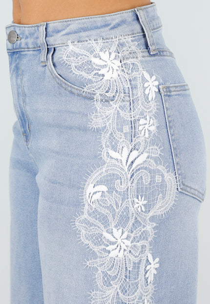 OP=OP.32.NL Lichtblauwe Wide Leg Jeans met Kantdetail
