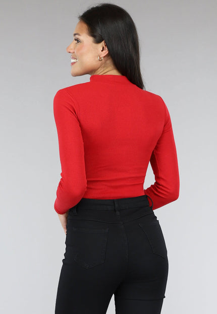 OP=OP.32.NL Rode Rib Bodysuit met Uitsnede