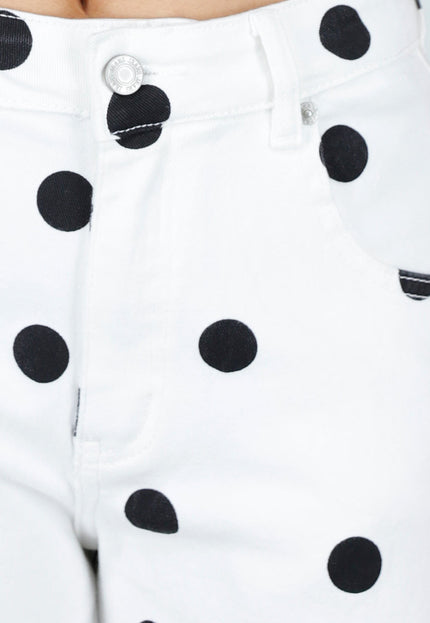 OP=OP.32.NL Witte Barrel Jeans met Zwarte Stippen