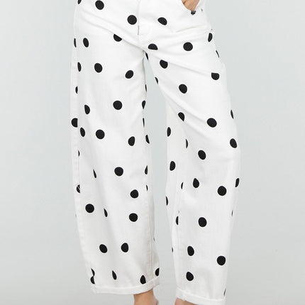 OP=OP.32.NL Witte Barrel Jeans met Zwarte Stippen