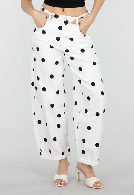 OP=OP.32.NL Witte Barrel Jeans met Zwarte Stippen