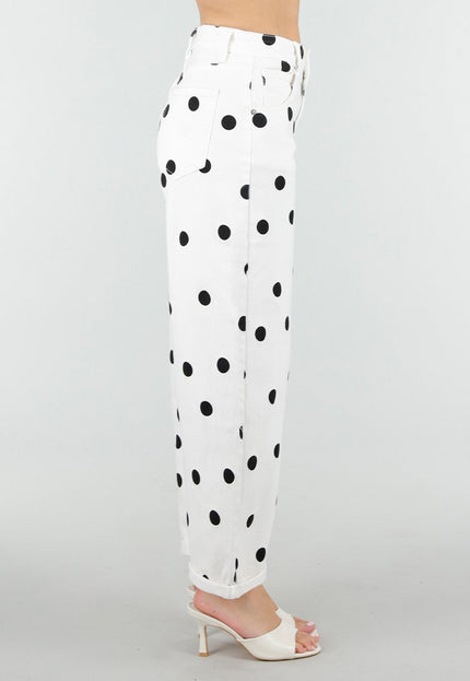OP=OP.32.NL Witte Barrel Jeans met Zwarte Stippen