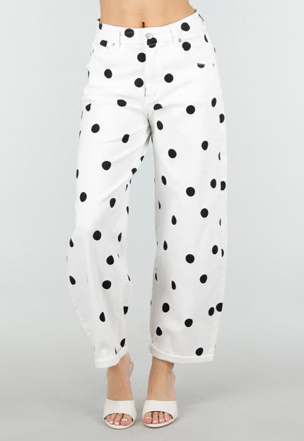 OP=OP.32.NL Witte Barrel Jeans met Zwarte Stippen