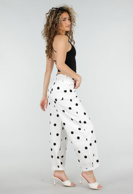 OP=OP.32.NL Witte Barrel Jeans met Zwarte Stippen
