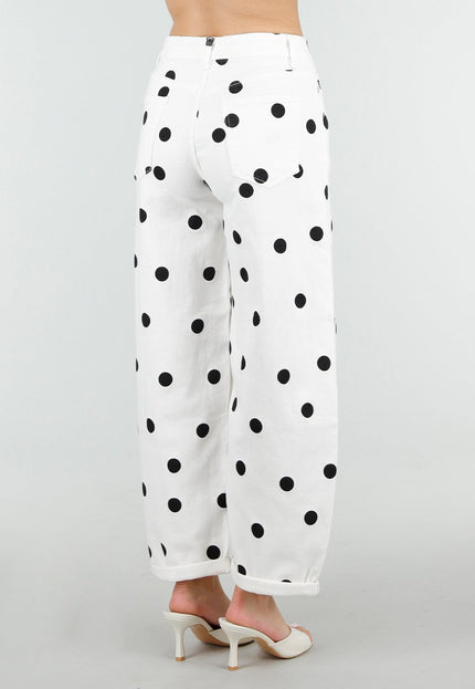 OP=OP.32.NL Witte Barrel Jeans met Zwarte Stippen