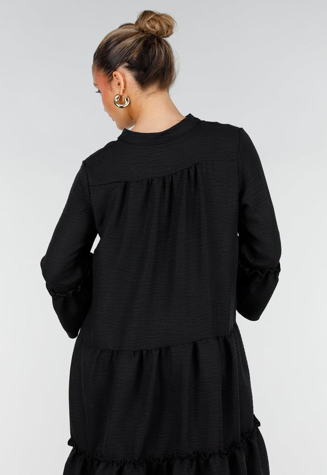 OP=OP.32.NL Zwarte Midi Jurk met Ruffles