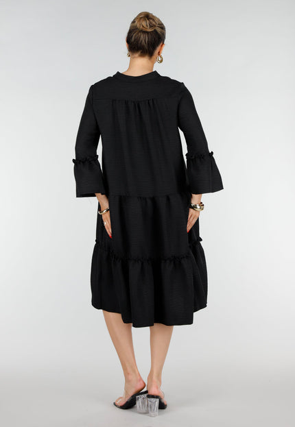 OP=OP.32.NL Zwarte Midi Jurk met Ruffles