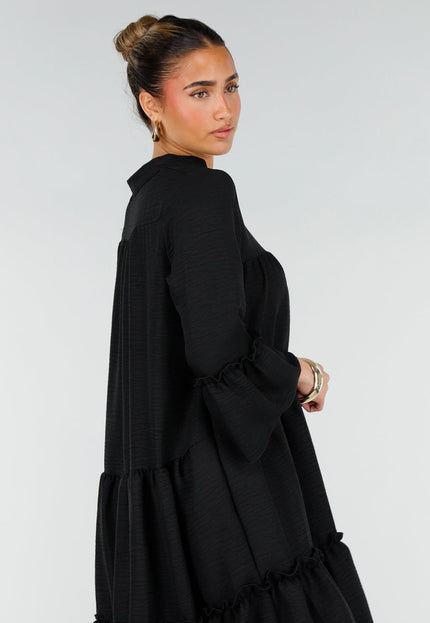 OP=OP.32.NL Zwarte Midi Jurk met Ruffles