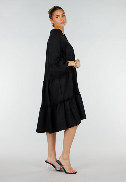 OP=OP.32.NL Zwarte Midi Jurk met Ruffles