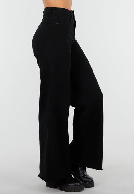 OP=OP.32.NL Zwarte Stretch Jeans met Wijde Pijpen