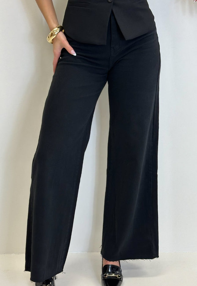 OP=OP.32.NL Zwarte Stretch Jeans met Wijde Pijpen