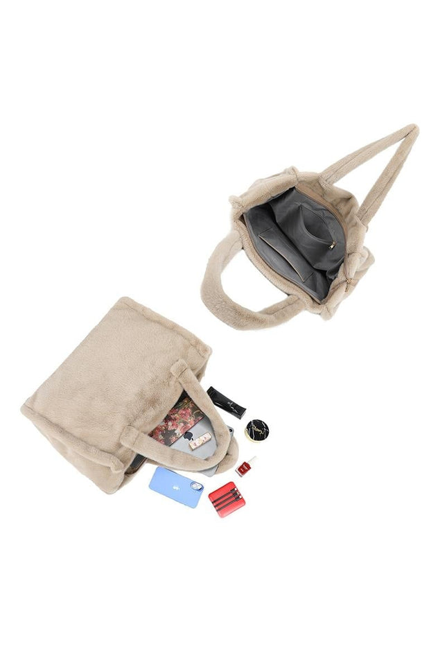 OP=OP.32.S Beige Shopper met Bontlook