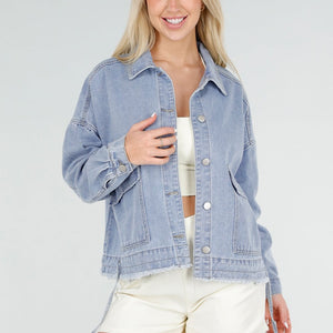 OP=OP.32.S Blauwe Denim Jas met Klepzakken