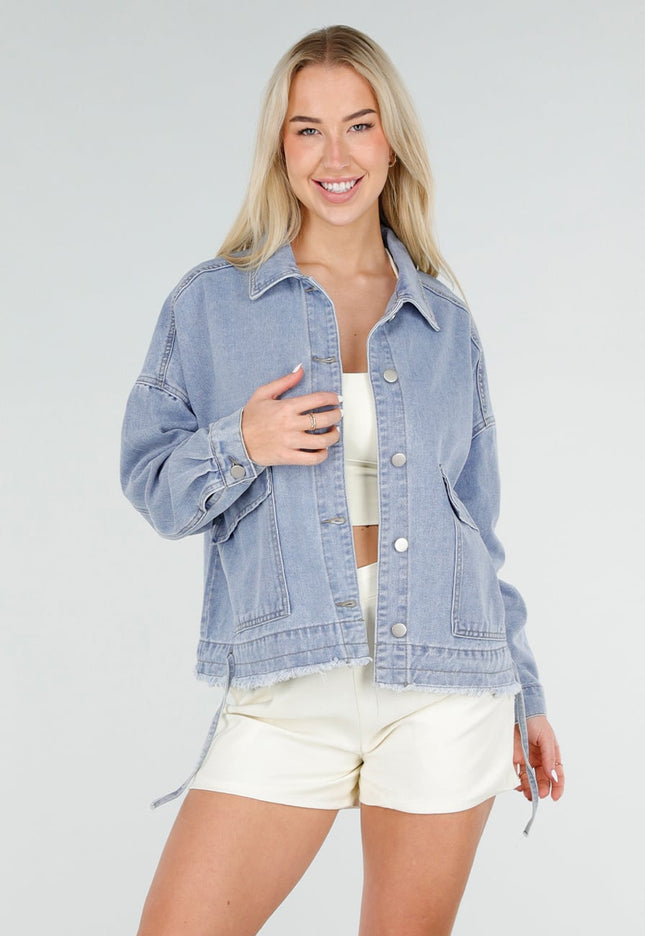 OP=OP.32.S Blauwe Denim Jas met Klepzakken