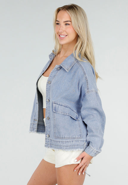 OP=OP.32.S Blauwe Denim Jas met Klepzakken
